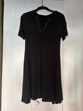 Alife Black Lace-Up V-Neck Mini Dress